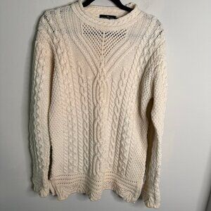 The Irish Store Women's Cream Wool Cable Knit Long Sleeve Sweater - Size L Large